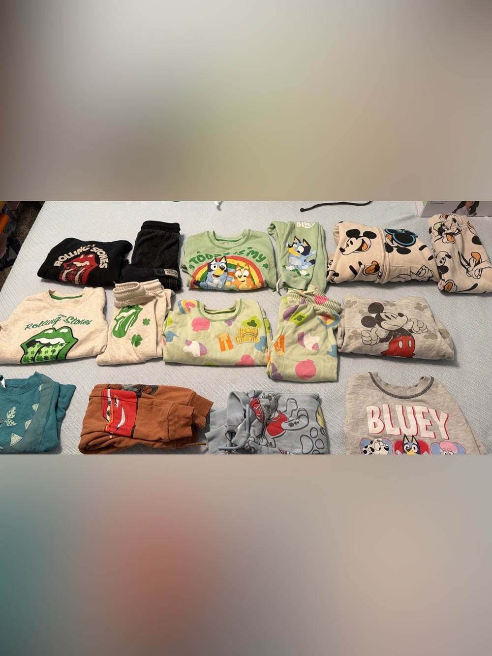 6 sweat sets- top and bottoms 
3 sweatshirts
2 pairs of sweatpants